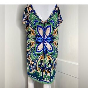 Maeve Blue and Green Mini Sundress V-Neck Resort Wear